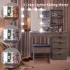 imageVINGLI 433quot Vanity Desk with Sliding Mirror ampamp Lights ampamp Charging Station ampamp 5Drawers ampamp Shelves Farmhouse Modern Makeup Vanity Set with Stool for BedroomOak  6Drawers