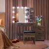 imageVINGLI 433quot Vanity Desk with Sliding Mirror ampamp Lights ampamp Charging Station ampamp 5Drawers ampamp Shelves Farmhouse Modern Makeup Vanity Set with Stool for BedroomOak  5Drawers