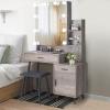 imageVINGLI 433quot Vanity Desk with Sliding Mirror ampamp Lights ampamp Charging Station ampamp 5Drawers ampamp Shelves Farmhouse Modern Makeup Vanity Set with Stool for BedroomOak  2Drawers