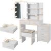 imageVINGLI 433quot Vanity Desk with Sliding Mirror ampamp Lights ampamp Charging Station ampamp 5Drawers ampamp Shelves Farmhouse Modern Makeup Vanity Set with Stool for BedroomWhite  5Drawers
