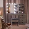 imageVINGLI 433quot Vanity Desk with Sliding Mirror ampamp Lights ampamp Charging Station ampamp 5Drawers ampamp Shelves Farmhouse Modern Makeup Vanity Set with Stool for BedroomOak  6Drawers