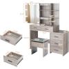 imageVINGLI 433quot Vanity Desk with Sliding Mirror ampamp Lights ampamp Charging Station ampamp 5Drawers ampamp Shelves Farmhouse Modern Makeup Vanity Set with Stool for BedroomOak  5Drawers