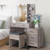 imageVINGLI 433quot Vanity Desk with Sliding Mirror ampamp Lights ampamp Charging Station ampamp 5Drawers ampamp Shelves Farmhouse Modern Makeup Vanity Set with Stool for BedroomOak  5Drawers