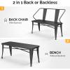 imageVINGLI 45 Outdoor Metal Bench Industrial Dining Bench with Removable Backrest 23 Person Weatherproof Vintage Porch Bench for Kitchen Balcony GardenBlack