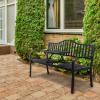imageVINGLI 59quot Outdoor Metal Bench Patio Bench with Built in Table Park Bench Garden Bench Outside Benches Weather Proof Front Porch Bench for Yard Lawn Decor DeckMetal