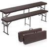 imageVINGLI 6 feet Plastic Folding BenchPortable inOutdoor Picnic Party Camping Dining Seat Garden Soccer Multipurpose Entertaining Activities Smooth HDPE Tabletop 1 Pack WhiteBrown