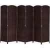 imageVINGLI 6Panels Tall Rattan Room Divider 6 FT Folding Privacy Screen Indoor Partition Wall Dividers Freestanding Hinged Space Separator Dark BrownDark Brown