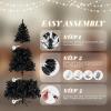 imageVINGLI 6ft Black Prelit Artificial Christmas Pine Tree with 250 Warm White Lights Xmas Tree Holiday Party Decorations with Sturdy Metal Stand Full 900 Tips Branch 8 Color Modes