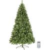 imageVINGLI 6ft Green Prelit Artificial Christmas Pine Tree with 250 Warm White Lights Xmas Tree Holiday Party Decorations with Sturdy Metal Stand Full 900 Tips Branch 8 Color Modes