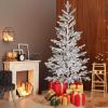imageVINGLI 6ft Lighted Artificial Pine Tree Flocked Christmas Tree with 550 Warm White Lights for Indoor Outdoor Christmas Festival Party Decoration
