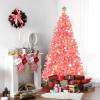 imageVINGLI 6ft Pink Prelit Artificial Christmas Pine Tree with 250 Warm White Lights Xmas Tree Holiday Party Decorations with Sturdy Metal Stand Full 900 Tips Branch 8 Color Modes