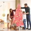 imageVINGLI 6ft Pink Prelit Artificial Christmas Pine Tree with 250 Warm White Lights Xmas Tree Holiday Party Decorations with Sturdy Metal Stand Full 900 Tips Branch 8 Color Modes