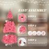 imageVINGLI 6ft Pink Prelit Artificial Christmas Pine Tree with 250 Warm White Lights Xmas Tree Holiday Party Decorations with Sturdy Metal Stand Full 900 Tips Branch 8 Color Modes