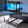 imageVINGLI Bunk Bed Twin Over Twin with 2 Storage DrawersRGB LEDCharging Station Convertible Solid Wood Bunk Bed Frame with Ladders WhiteBlack