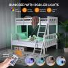 imageVINGLI Bunk Bed Twin Over Twin with 2 Storage DrawersRGB LEDCharging Station Convertible Solid Wood Bunk Bed Frame with Ladders WhiteWhite