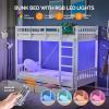 imageVINGLI Bunk Bed Twin Over Twin with 2 Storage DrawersRGB LEDCharging Station Convertible Solid Wood Bunk Bed Frame with Ladders WhiteWhite
