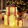 imageVINGLI Christmas Lighted Gift Boxes Set of 3 Weather Proof Present Boxes Ornament Home Decor Prelit 60 LED Lights PreSecured Bowknot for Indoor Outdoor Holiday DecorationsGolden