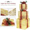 imageVINGLI Christmas Lighted Gift Boxes Set of 3 Weather Proof Present Boxes Ornament Home Decor Prelit 60 LED Lights PreSecured Bowknot for Indoor Outdoor Holiday DecorationsGolden