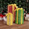 imageVINGLI Christmas Lighted Gift Boxes Set of 3 Weather Proof Present Boxes Ornament Home Decor Prelit 60 LED Lights PreSecured Bowknot for Indoor Outdoor Holiday DecorationsRectangular