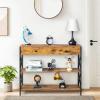 imageVINGLI Console Table with Drawer Entryway Table with Storage and Two Shelves Rustic Sofa Table Narrow Farmhouse Entry Table for Living Room Hallway Metal Frame Rustic Brown
