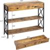 imageVINGLI Console Table with Drawer Entryway Table with Storage and Two Shelves Rustic Sofa Table Narrow Farmhouse Entry Table for Living Room Hallway Metal Frame Rustic Brown