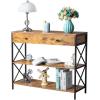 imageVINGLI Console Table with Drawer Entryway Table with Storage and Two Shelves Rustic Sofa Table Narrow Farmhouse Entry Table for Living Room Hallway Metal Frame Rustic Brown