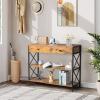 imageVINGLI Console Table with Drawer Entryway Table with Storage and Two Shelves Rustic Sofa Table Narrow Farmhouse Entry Table for Living Room Hallway Metal Frame Rustic Brown