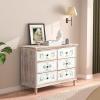 imageVINGLI Dresser for Bedroom Washed White 6 Drawer Dresser with Carved Flower Pattern Dressers ampamp Chests of Drawers with Solid Wood Legs Boho Dresser Wood Dresser TV Stand