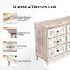 imageVINGLI Dresser for Bedroom Washed White 6 Drawer Dresser with Carved Flower Pattern Dressers ampamp Chests of Drawers with Solid Wood Legs Boho Dresser Wood Dresser TV Stand