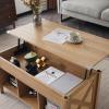 imageVINGLI Farmhouse Lift Top Coffee Table Rustic Grey with Storage ShelfHidden Compartment Mesa De Centro para SalaRattan Natural