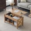imageVINGLI Farmhouse Lift Top Coffee Table Rustic Grey with Storage ShelfHidden Compartment Mesa De Centro para SalaRattan Natural