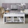 imageVINGLI Farmhouse Lift Top Coffee Table Rustic Grey with Storage ShelfHidden Compartment Mesa De Centro para SalaWhite Brown