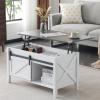 imageVINGLI Farmhouse Lift Top Coffee Table Rustic Grey with Storage ShelfHidden Compartment Mesa De Centro para SalaWhite Charcoal