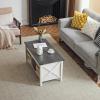 imageVINGLI Farmhouse Lift Top Coffee Table Rustic Grey with Storage ShelfHidden Compartment Mesa De Centro para SalaWhite Charcoal