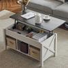 imageVINGLI Farmhouse Lift Top Coffee Table Rustic Grey with Storage ShelfHidden Compartment Mesa De Centro para SalaWhite Charcoal