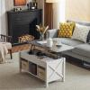 imageVINGLI Farmhouse Lift Top Coffee Table Rustic Grey with Storage ShelfHidden Compartment Mesa De Centro para SalaWhite Charcoal
