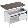 imageVINGLI Farmhouse Lift Top Coffee Table Rustic Grey with Storage ShelfHidden Compartment Mesa De Centro para SalaWhite Oak