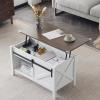 imageVINGLI Farmhouse Lift Top Coffee Table Rustic Grey with Storage ShelfHidden Compartment Mesa De Centro para SalaWhite Oak