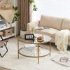 imageVINGLI Glass Coffee Table30quot Round Coffee Table Black Coffee Tables for Living Room 2Tier Clear Glass Top Side Table with Storage Simple ampamp Modern Center Table Mesa de Centro para SalaClearmatte Gold