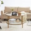 imageVINGLI Glass Coffee Table30quot Round Coffee Table Black Coffee Tables for Living Room 2Tier Clear Glass Top Side Table with Storage Simple ampamp Modern Center Table Mesa de Centro para SalaClearmatte Gold