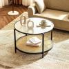 imageVINGLI Glass Coffee Table30quot Round Coffee Table Black Coffee Tables for Living Room 2Tier Clear Glass Top Side Table with Storage Simple ampamp Modern Center Table Mesa de Centro para SalaWaterwaveround Rattan Black