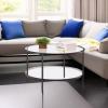 imageVINGLI Glass Coffee Table30quot Round Coffee Table Black Coffee Tables for Living Room 2Tier Clear Glass Top Side Table with Storage Simple ampamp Modern Center Table Mesa de Centro para SalaClearmatte Black