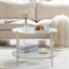 imageVINGLI Glass Coffee Table30quot Round Coffee Table Black Coffee Tables for Living Room 2Tier Clear Glass Top Side Table with Storage Simple ampamp Modern Center Table Mesa de Centro para SalaWaterwavebeige