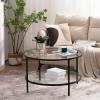 imageVINGLI Glass Coffee Table30quot Round Coffee Table Black Coffee Tables for Living Room 2Tier Clear Glass Top Side Table with Storage Simple ampamp Modern Center Table Mesa de Centro para SalaClearmatte Black