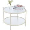imageVINGLI Glass Coffee Table30quot Round Coffee Table Black Coffee Tables for Living Room 2Tier Clear Glass Top Side Table with Storage Simple ampamp Modern Center Table Mesa de Centro para SalaWaterwavebeige