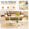 imageVINGLI Glass Coffee Table30quot Round Coffee Table Black Coffee Tables for Living Room 2Tier Clear Glass Top Side Table with Storage Simple ampamp Modern Center Table Mesa de Centro para SalaClearoval Beige
