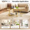 imageVINGLI Glass Coffee Table30quot Round Coffee Table Black Coffee Tables for Living Room 2Tier Clear Glass Top Side Table with Storage Simple ampamp Modern Center Table Mesa de Centro para SalaClearoval Bright Gold