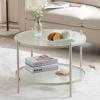 imageVINGLI Glass Coffee Table30quot Round Coffee Table Black Coffee Tables for Living Room 2Tier Clear Glass Top Side Table with Storage Simple ampamp Modern Center Table Mesa de Centro para SalaWaterwavebeige