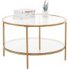 imageVINGLI Glass Coffee Table30quot Round Coffee Table Black Coffee Tables for Living Room 2Tier Clear Glass Top Side Table with Storage Simple ampamp Modern Center Table Mesa de Centro para SalaClearmatte Gold