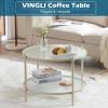 imageVINGLI Glass Coffee Table30quot Round Coffee Table Black Coffee Tables for Living Room 2Tier Clear Glass Top Side Table with Storage Simple ampamp Modern Center Table Mesa de Centro para SalaWaterwavebeige